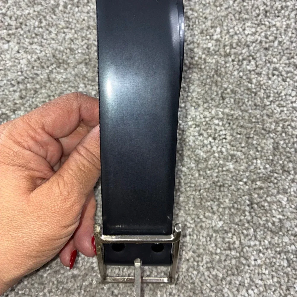 Mens Black/Pewter Patent‎ Leather Reversible Belt Size 34 Utility Grunge Casual